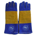 Gants de soudure en cuir à la vache bleue Industrie Protective Working Safety Guards